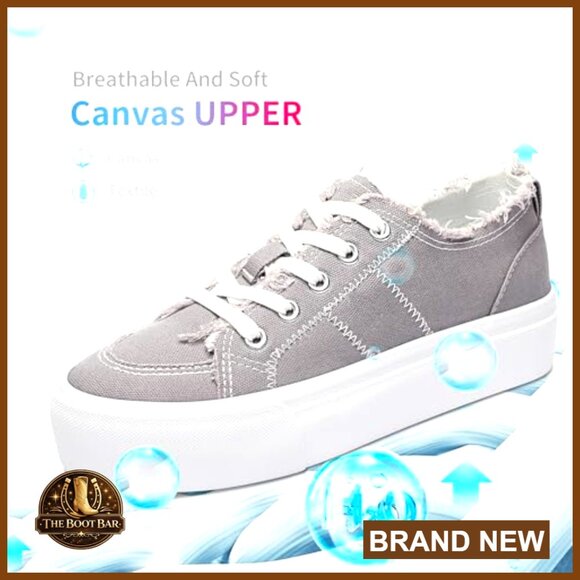 Women's Platform Canvas Sneakers, 1.5 Inch Lift, Lace-Up Low Top Walking Shoes - Picture 4 of 7